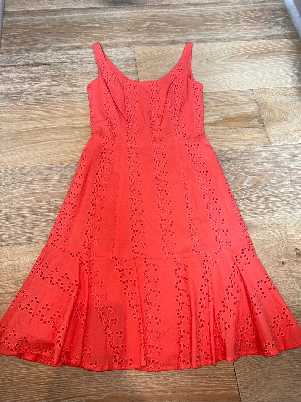 White House Black Market Red Eyelet Midi Dress